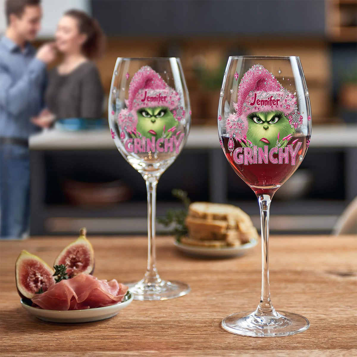 À votre santé, Grincheux ! - Verre à vin de Noël personnalisé avec étole et longue tige