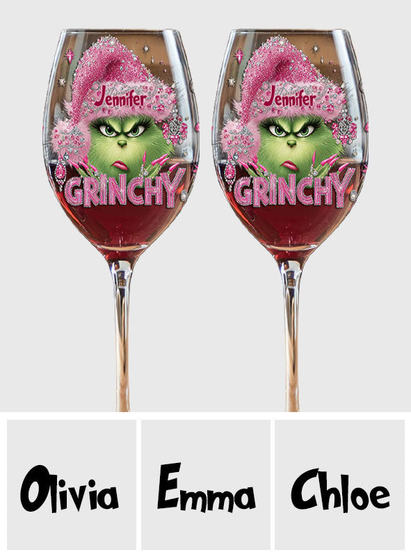 À votre santé, Grincheux ! - Verre à vin de Noël personnalisé avec étole et longue tige