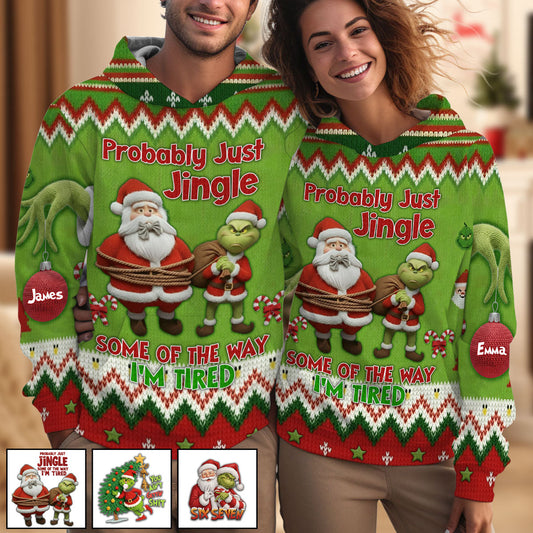 Ich werde wohl einfach ein bisschen klingeln, so müde bin ich – personalisiertes Stole Christmas All Over Shirt