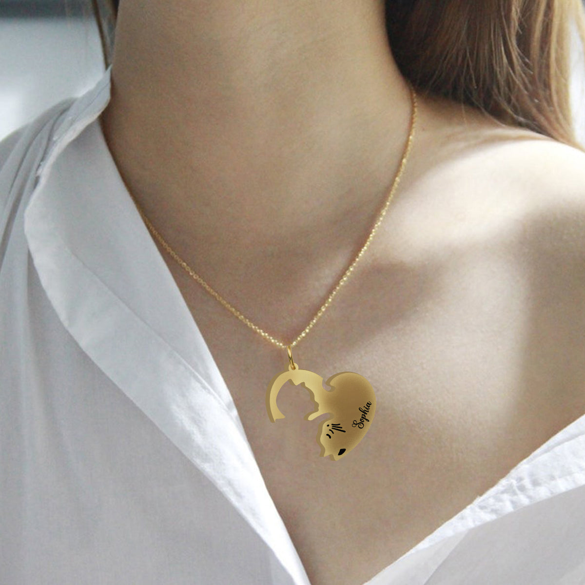 J'adore les chats - Collier pendentif personnalisé assorti à un motif chat