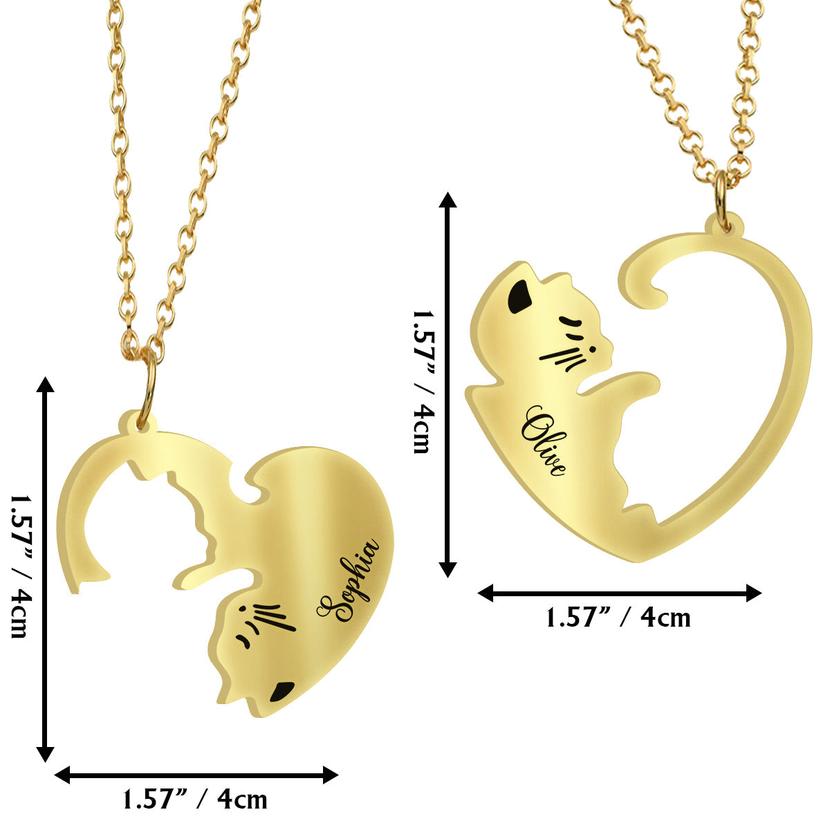 J'adore les chats - Collier pendentif personnalisé assorti à un motif chat