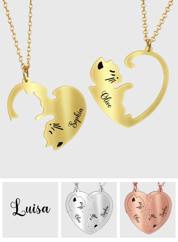 J'adore les chats - Collier pendentif personnalisé assorti à un motif chat