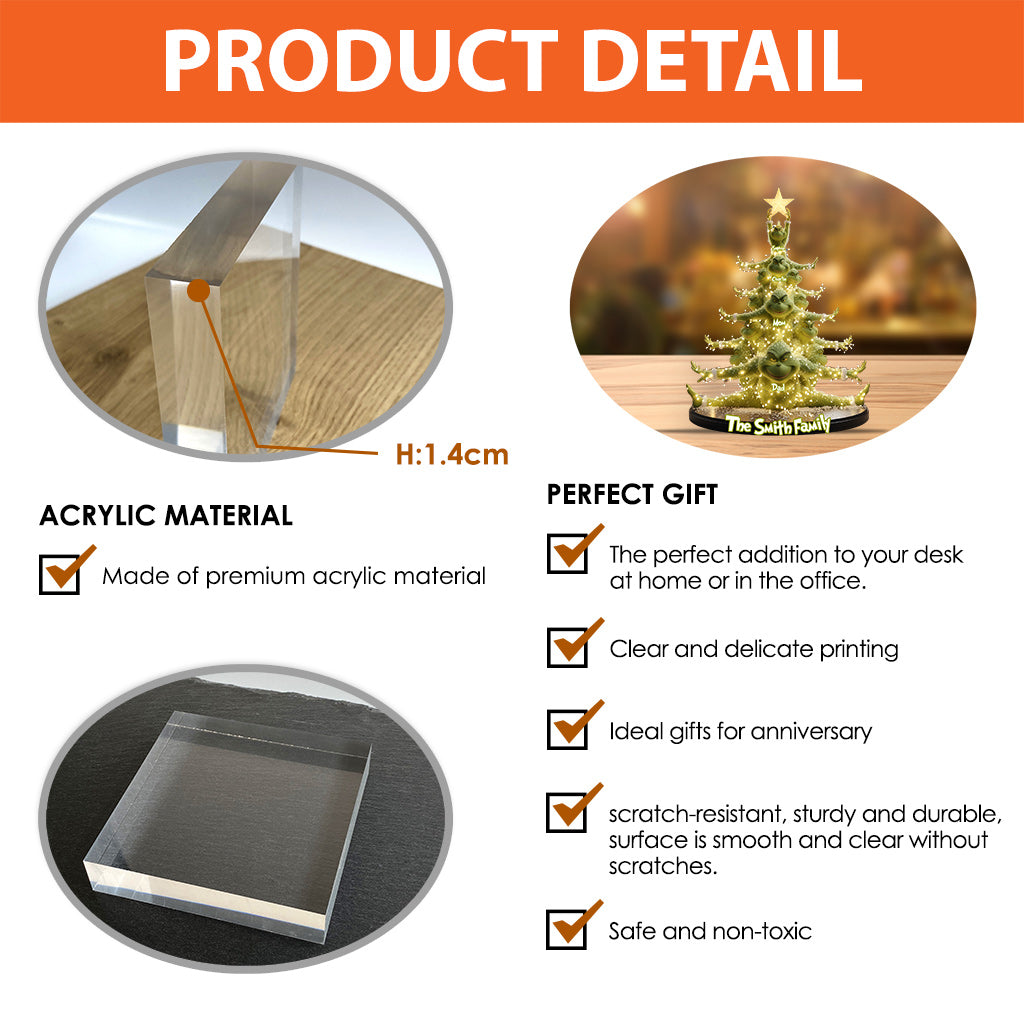 Famille de monstres verts - Étole de Noël personnalisée - Plaque acrylique sur mesure