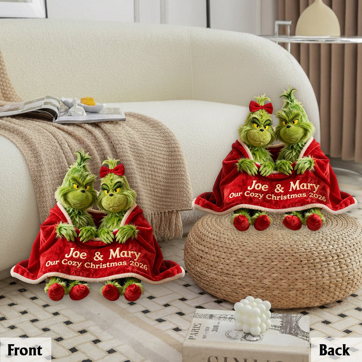 Couple Green Monster Cozy Christmas - Personalized Stole Christmas Premium Faux Fur Pillow