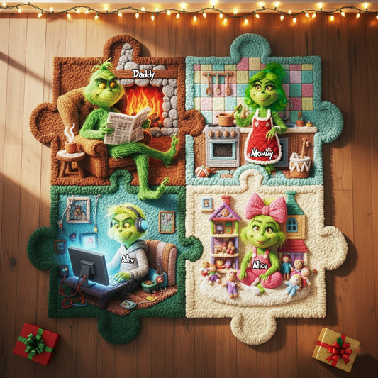 Grumpy Family Life Puzzle - Personalized Stole Christmas Non-Slip Tufted Rug