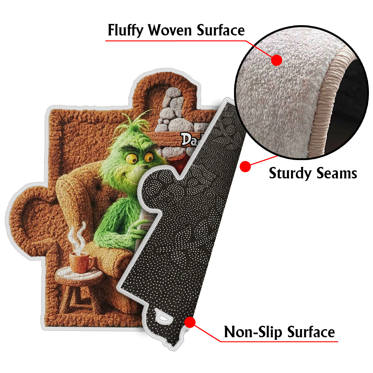 Grumpy Family Life Puzzle - Personalized Stole Christmas Non-Slip Tufted Rug