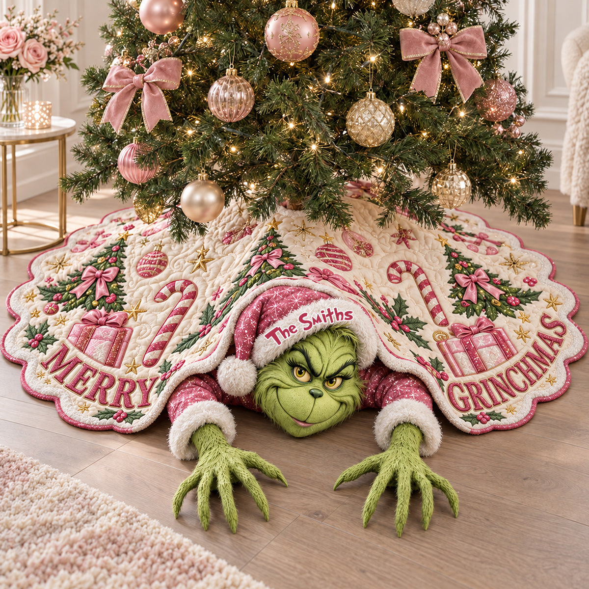 Merry Grinchmas - Personalized Stole Christmas Shaped Tree Skirt