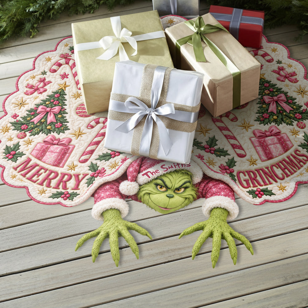 Merry Grinchmas - Personalized Stole Christmas Shaped Tree Skirt