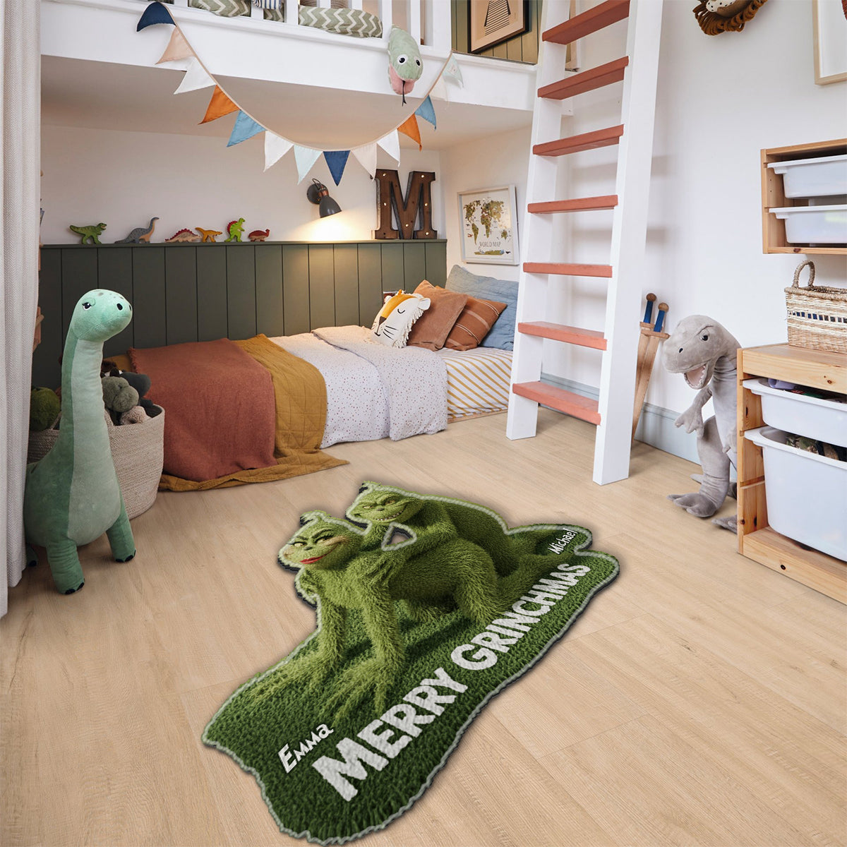 Green Mischief Holiday - Personalized Stole Christmas Non-Slip Tufted Rug