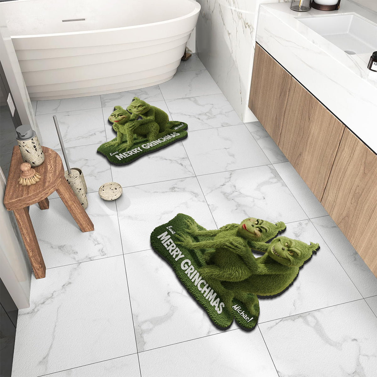 Green Mischief Holiday - Personalized Stole Christmas Non-Slip Tufted Rug