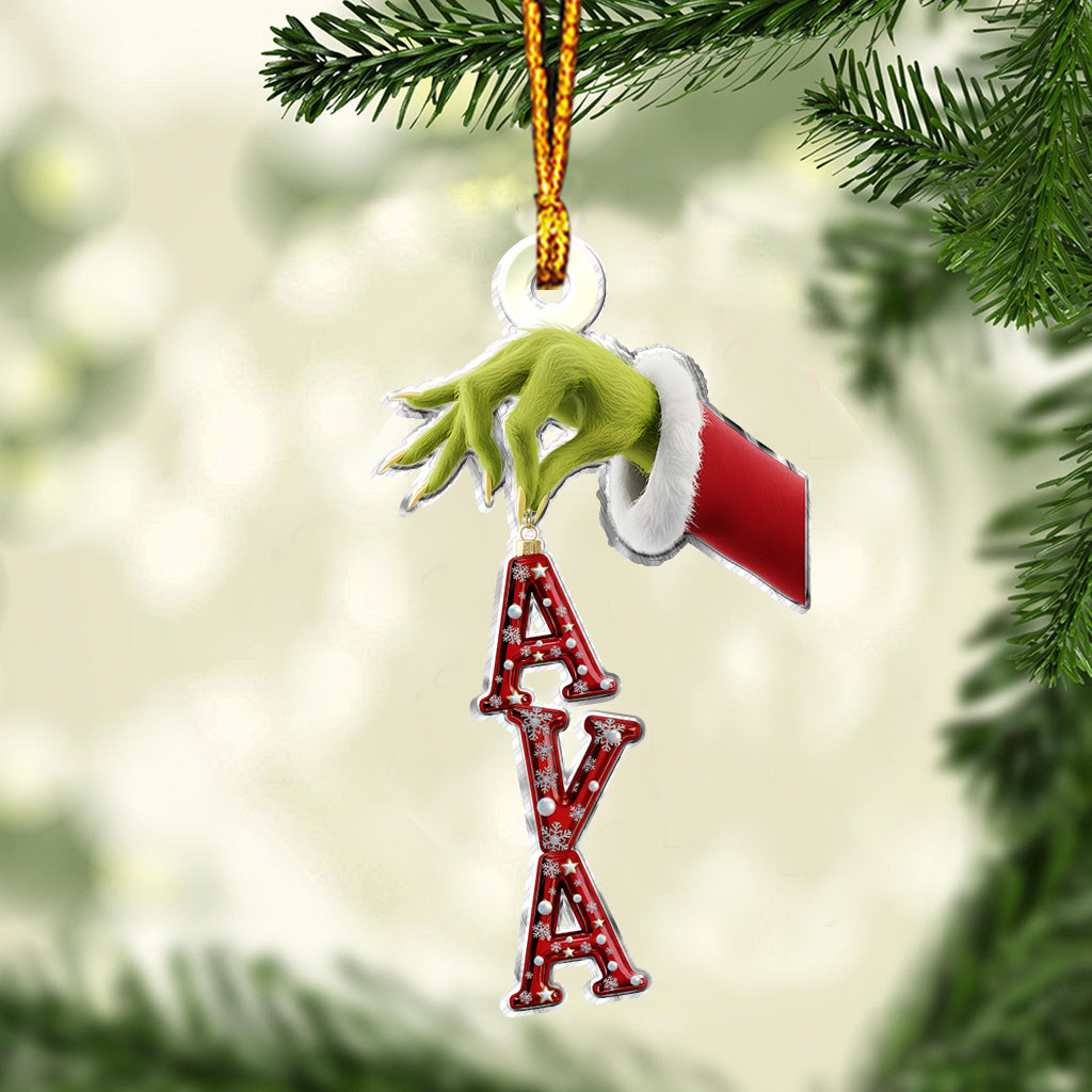 Fröhliche Grinchmas Namensschmuck - Personalisierte Stola, individuell geformter Weihnachtsschmuck