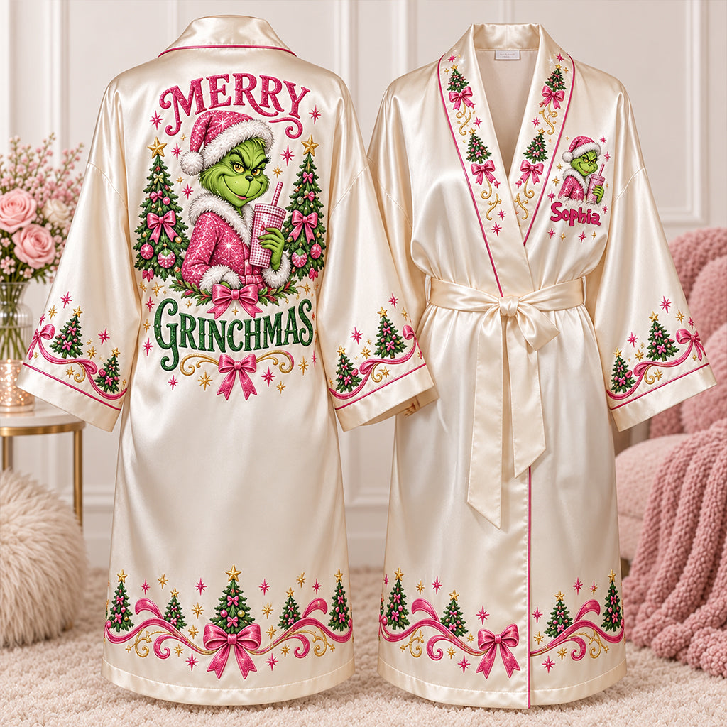 Merry Grinchmas - Personalized Stole Christmas Satin Robe