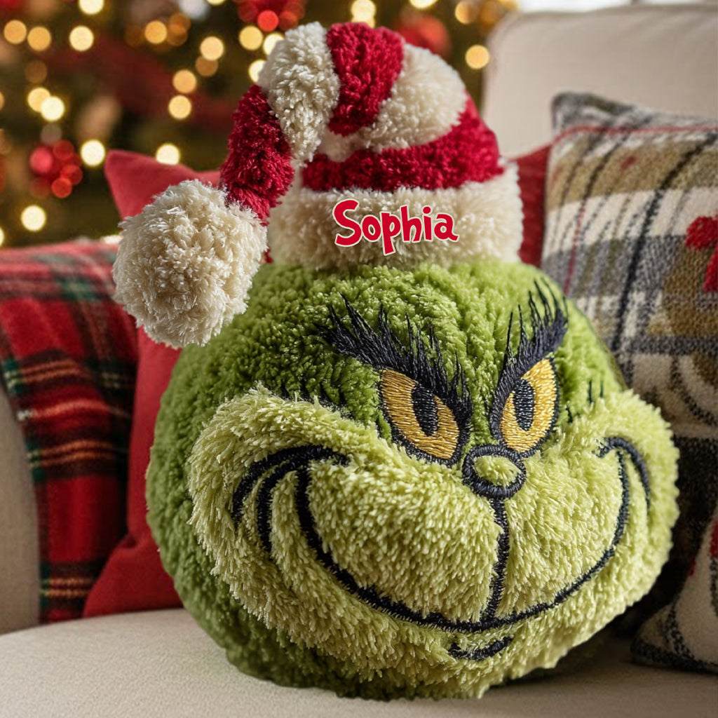 Cadeau de Noël Green Monster personnalisé avec n'importe quel nom - Coussin en forme d'étole de Noël personnalisé