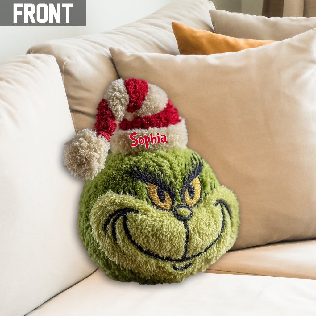 Cadeau de Noël Green Monster personnalisé avec n'importe quel nom - Coussin en forme d'étole de Noël personnalisé