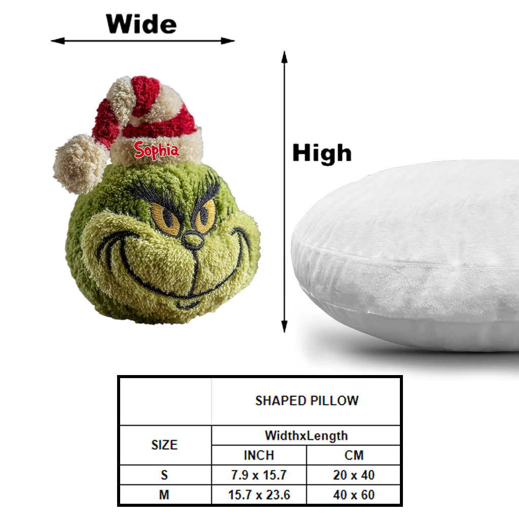 Cadeau de Noël Green Monster personnalisé avec n'importe quel nom - Coussin en forme d'étole de Noël personnalisé