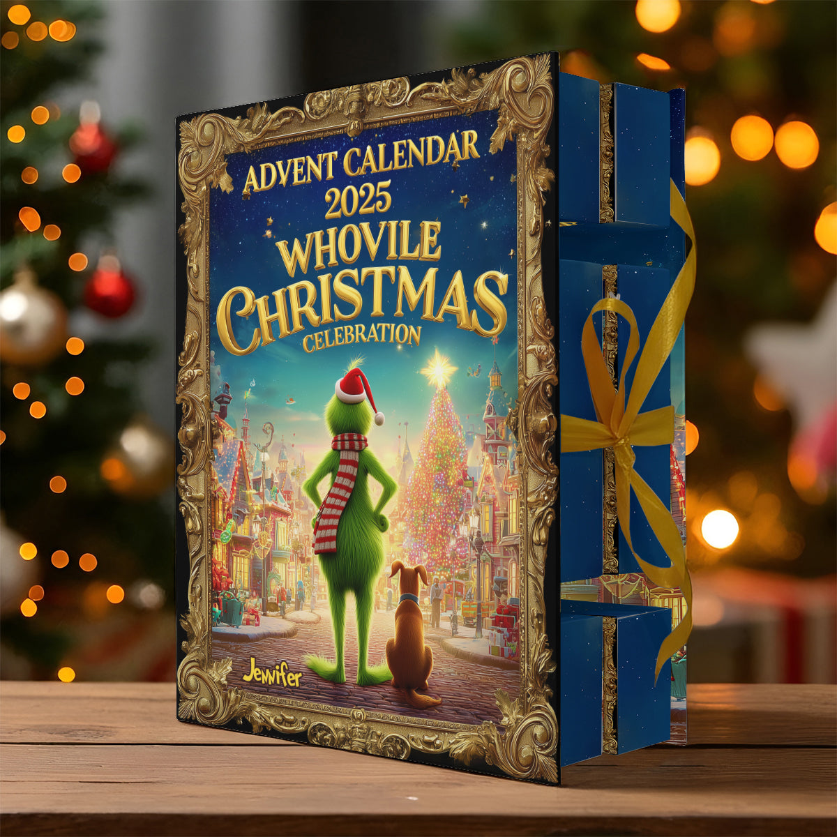 Calendrier de l'Avent vert - Calendrier de l'Avent pliable personnalisé avec étole et décorations