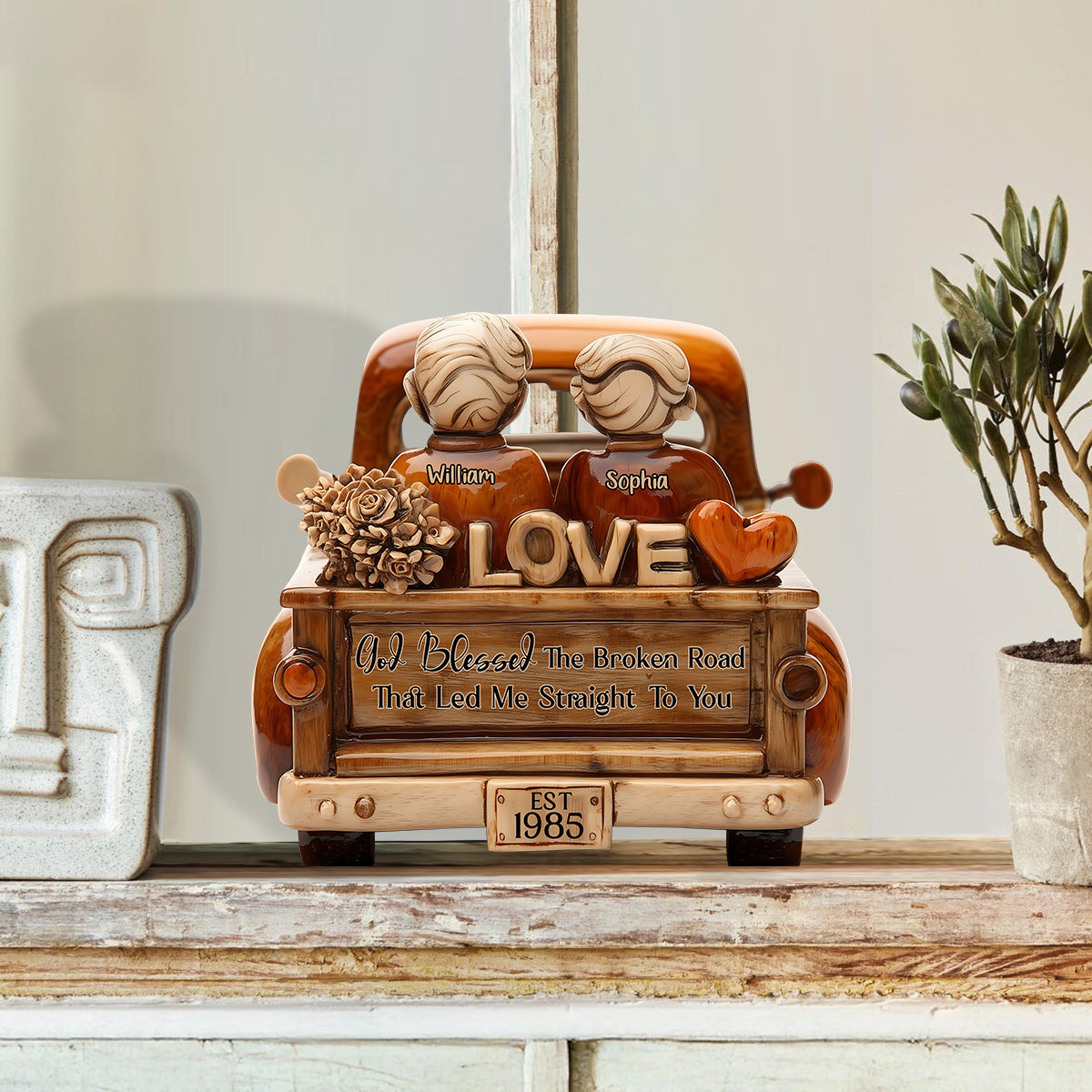 Dieu a béni le chemin sinueux qui m'a mené jusqu'à toi - Plaque en bois personnalisée pour couple