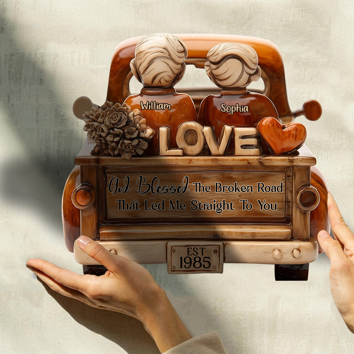 Dieu a béni le chemin sinueux qui m'a mené jusqu'à toi - Plaque en bois personnalisée pour couple