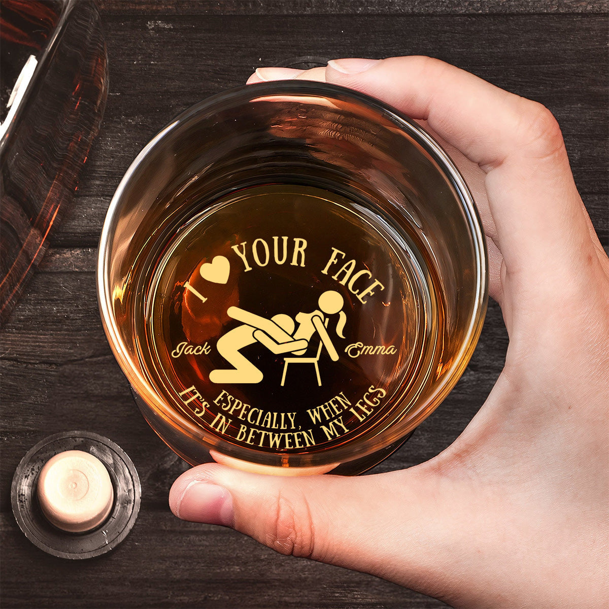 J'aime ton visage entre mes jambes - Verre à whisky gravé personnalisé pour couple