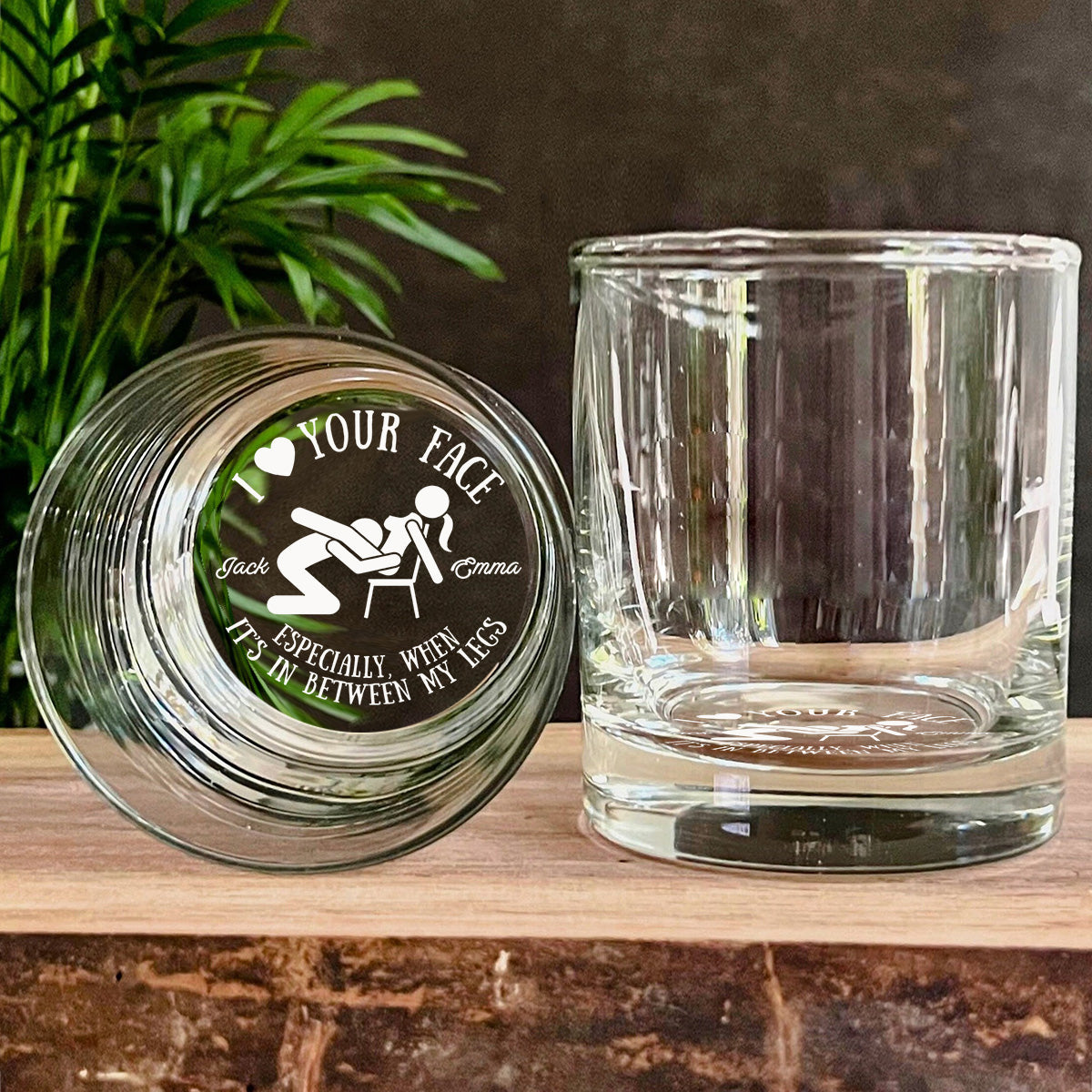 J'aime ton visage entre mes jambes - Verre à whisky gravé personnalisé pour couple