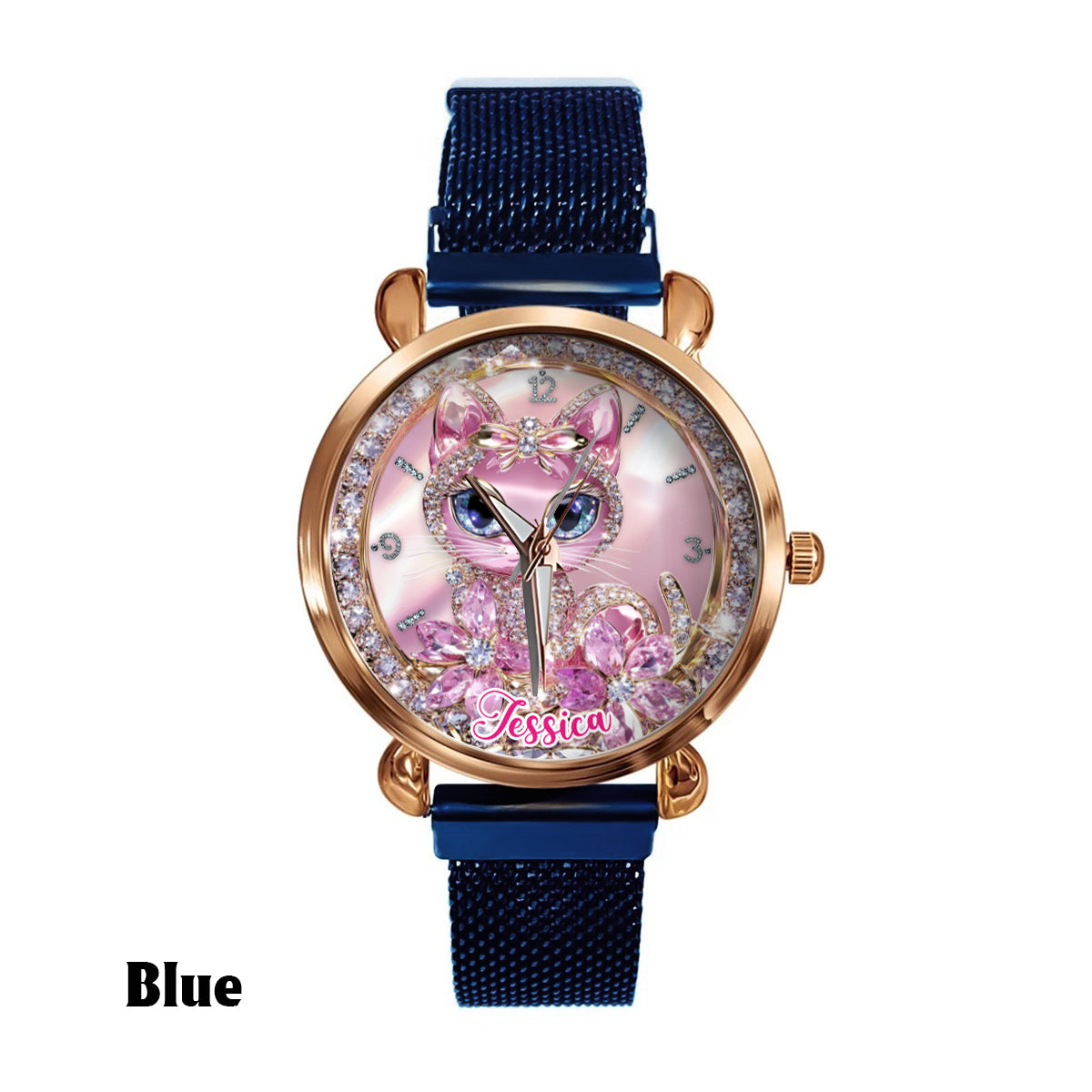 Personalisierte Damen-Handuhr mit Katzenmotiv 