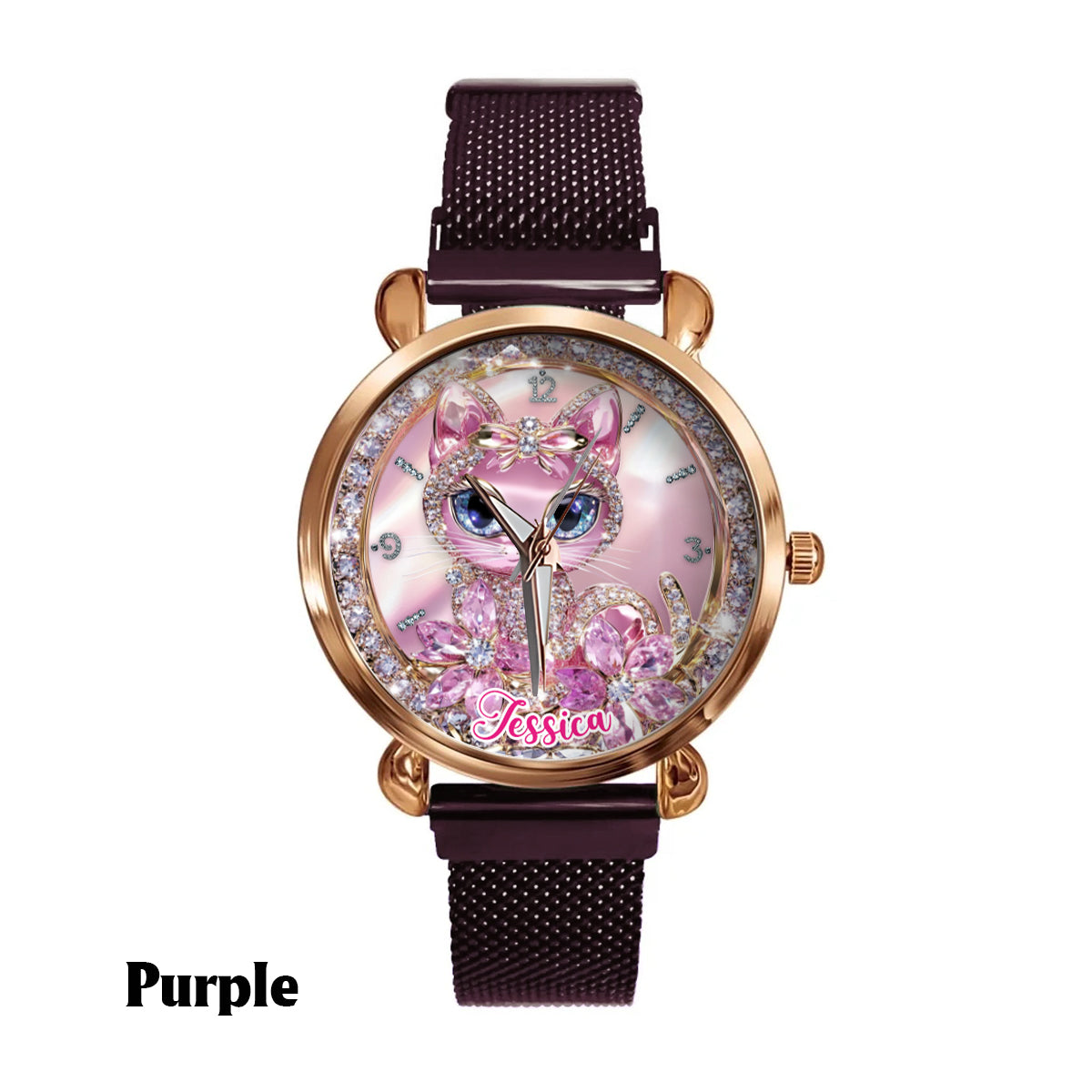 Personalisierte Damen-Handuhr mit Katzenmotiv 