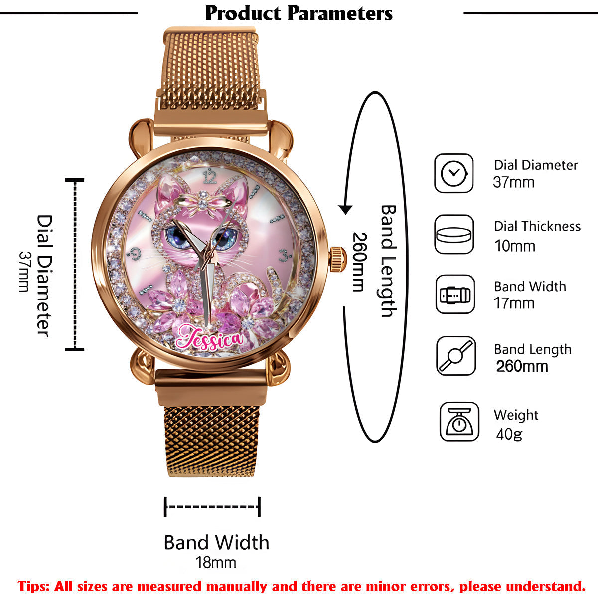 Personalisierte Damen-Handuhr mit Katzenmotiv 