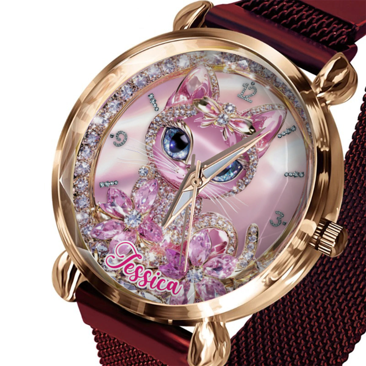 Personalisierte Damen-Handuhr mit Katzenmotiv 