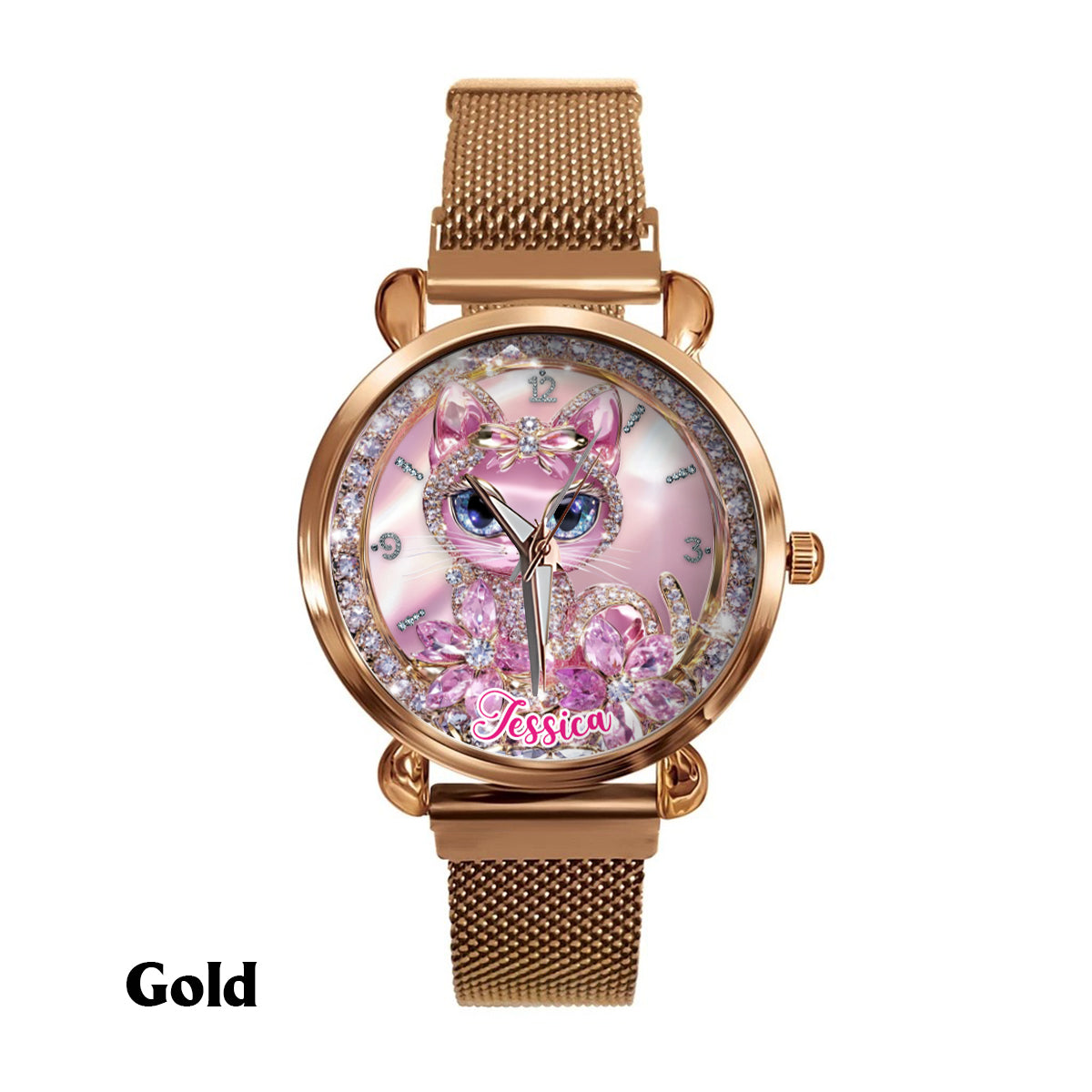 Personalisierte Damen-Handuhr mit Katzenmotiv 