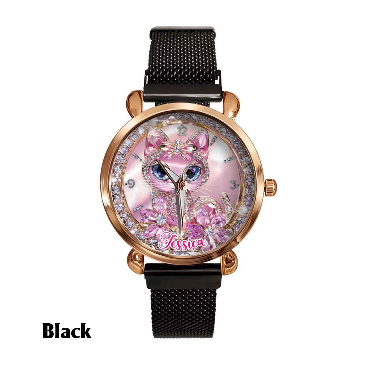 Personalisierte Damen-Handuhr mit Katzenmotiv 