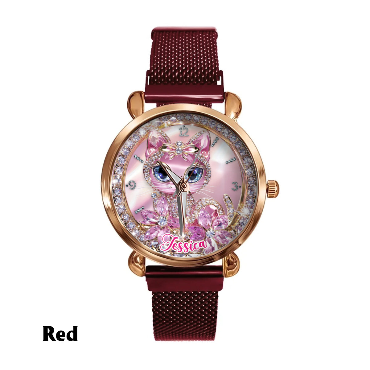 Personalisierte Damen-Handuhr mit Katzenmotiv 