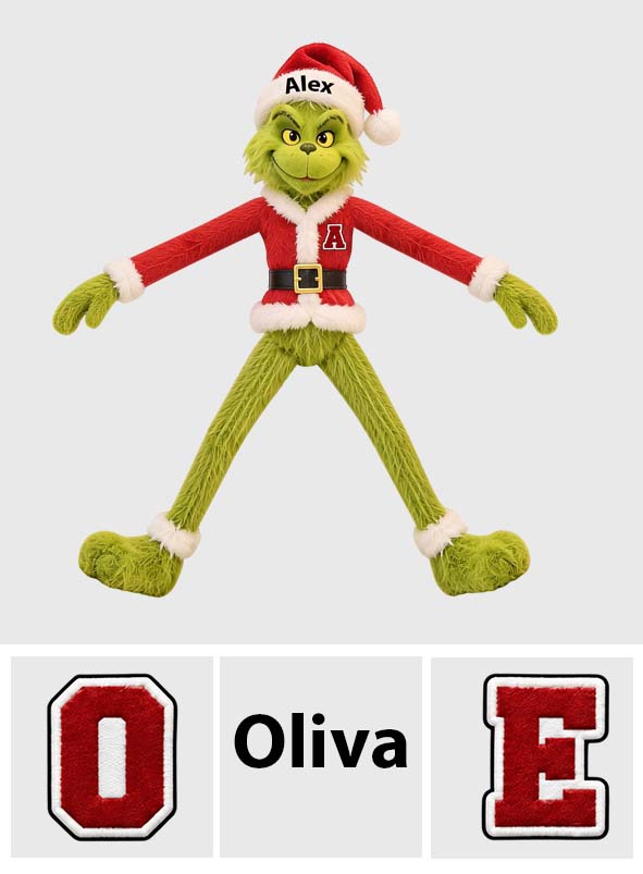 Funny Green Christmas Monster - Personalized Stole Christmas Posable Plush Doll