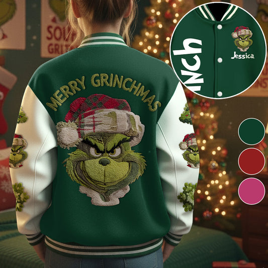 Fröhliche Grinchmas – Personalisierte Stola-Weihnachts-Collegejacke