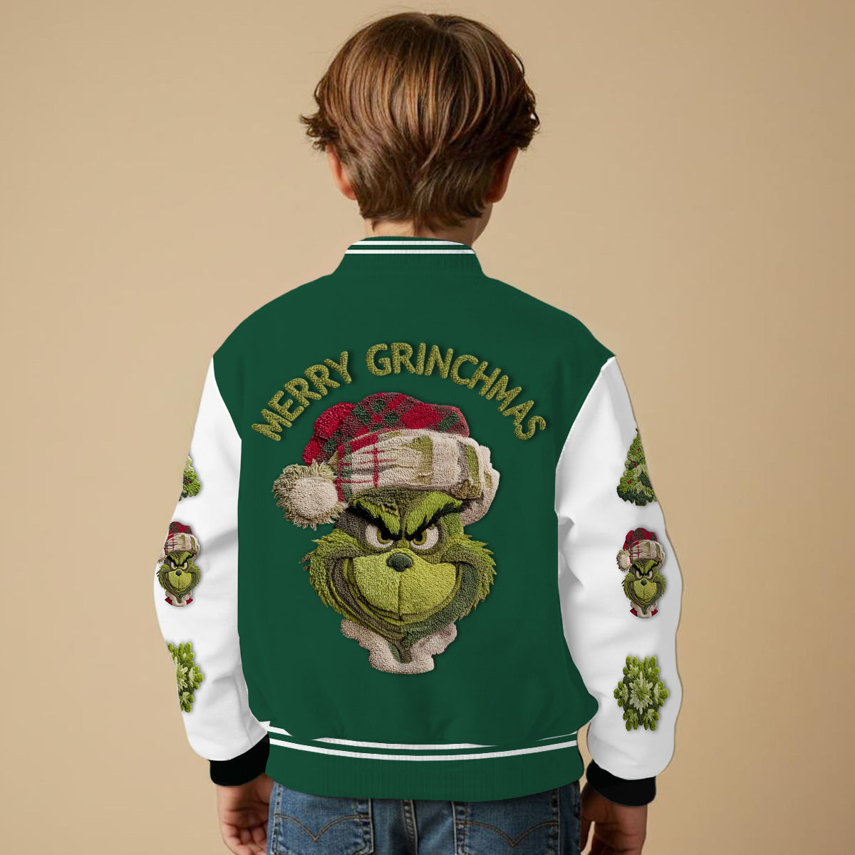 Fröhliche Grinchmas – Personalisierte Stola-Weihnachts-Collegejacke