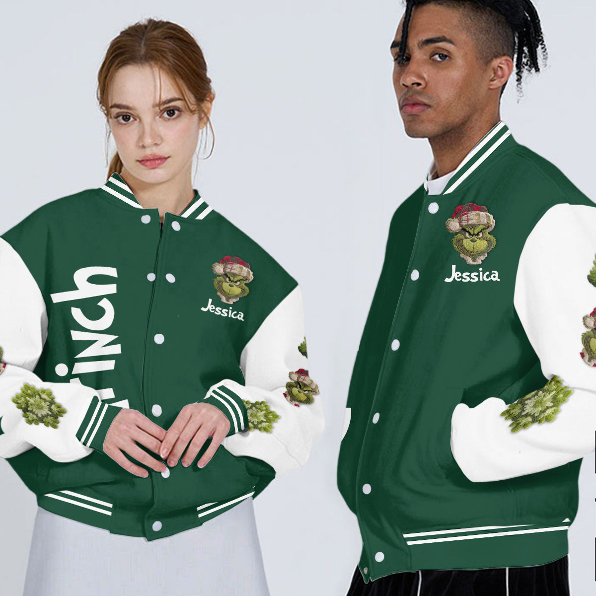 Fröhliche Grinchmas – Personalisierte Stola-Weihnachts-Collegejacke