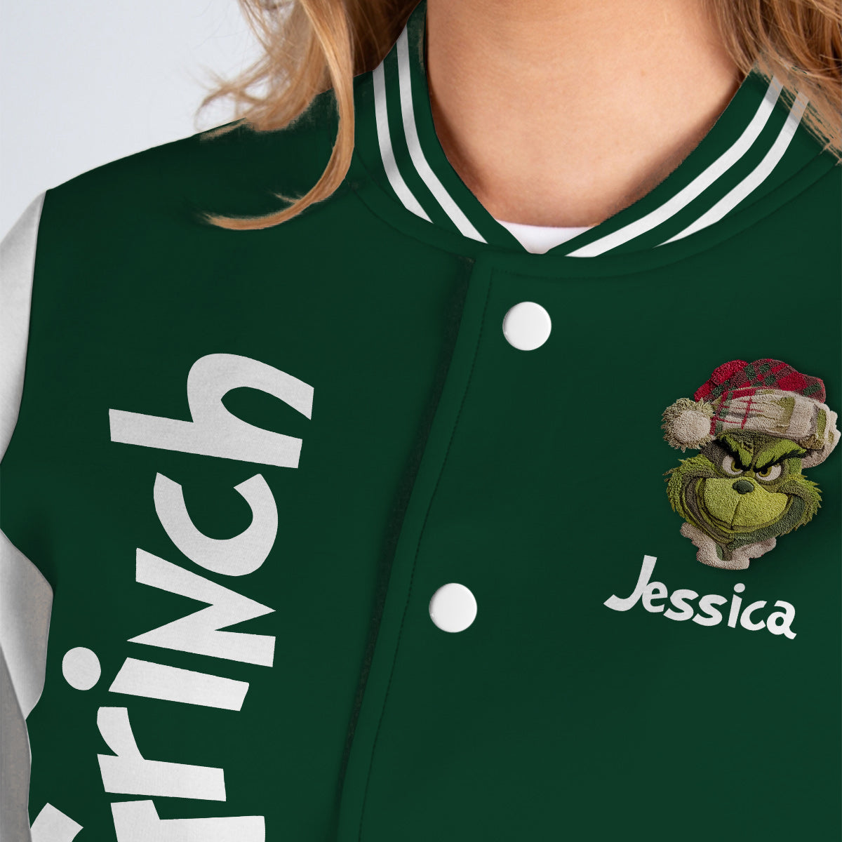 Fröhliche Grinchmas – Personalisierte Stola-Weihnachts-Collegejacke