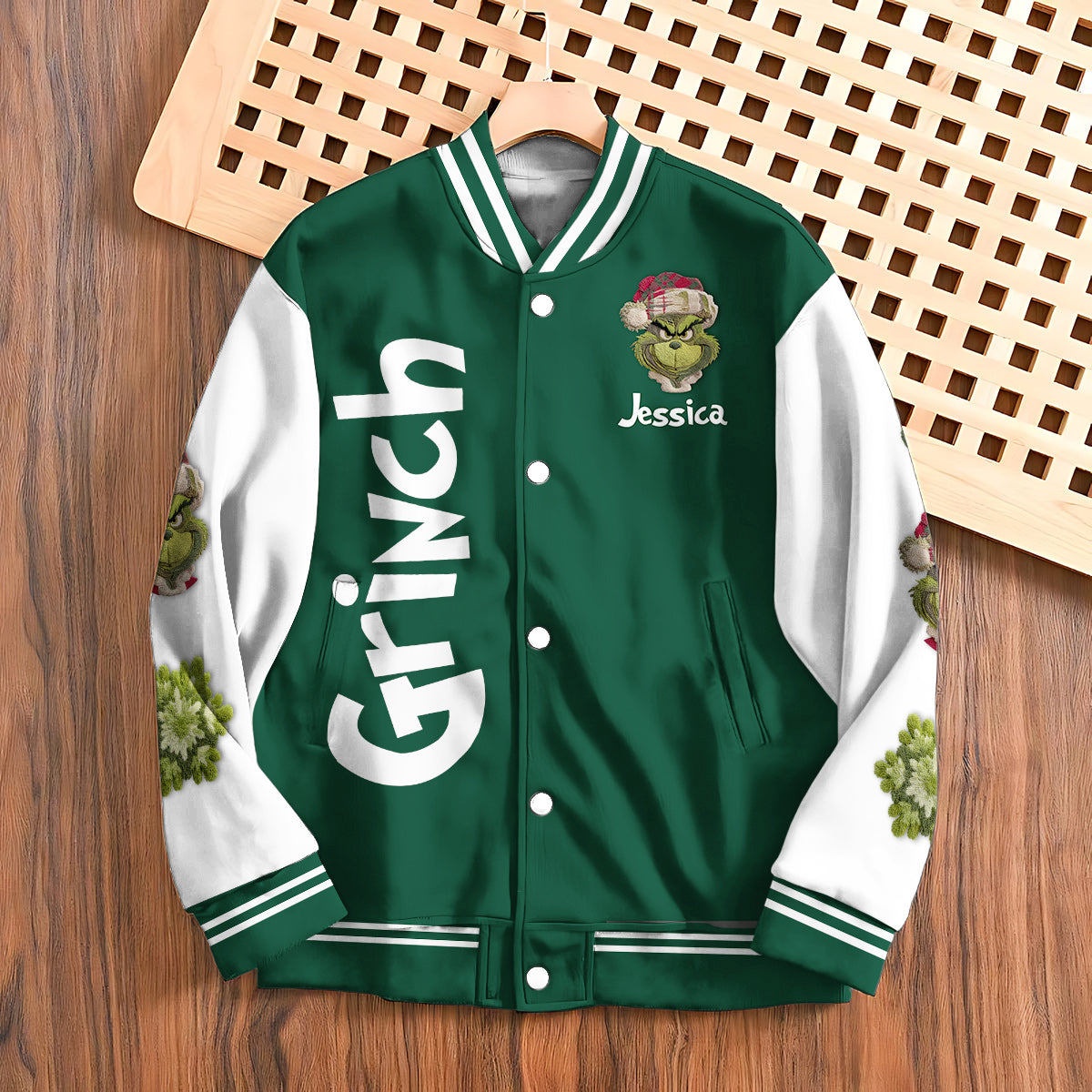 Fröhliche Grinchmas – Personalisierte Stola-Weihnachts-Collegejacke