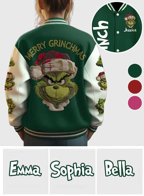 Fröhliche Grinchmas – Personalisierte Stola-Weihnachts-Collegejacke