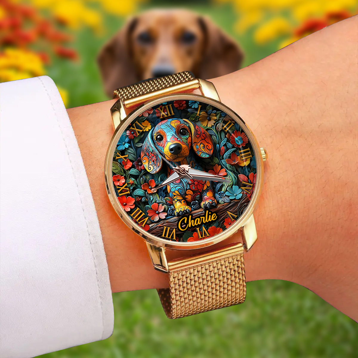 Amoureux des teckels - Montre-bracelet personnalisée pour femme avec un chien 
