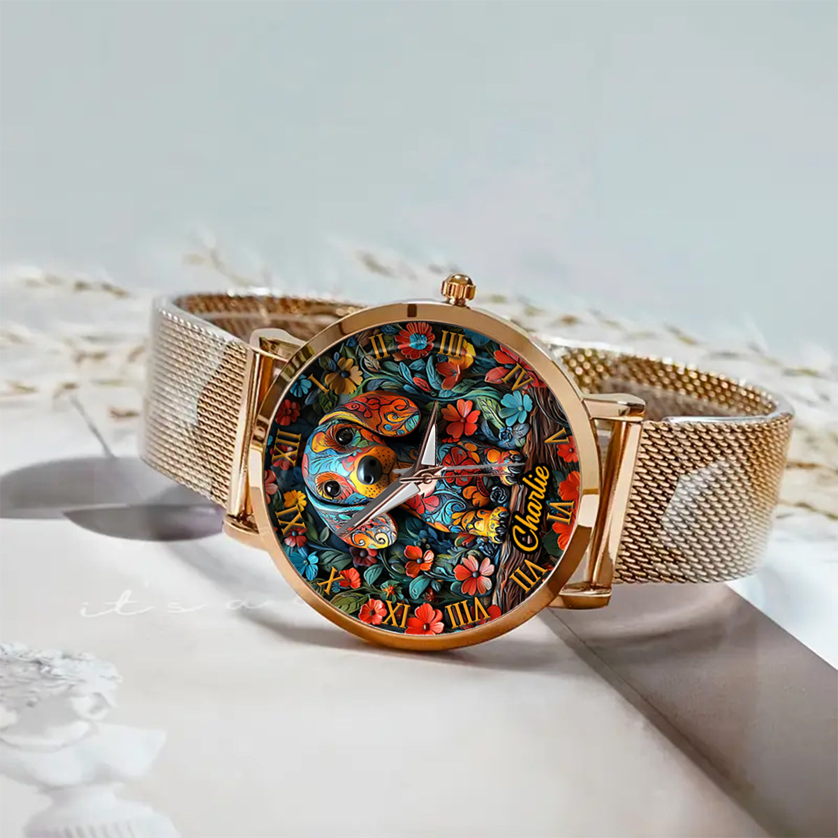 Amoureux des teckels - Montre-bracelet personnalisée pour femme avec un chien 