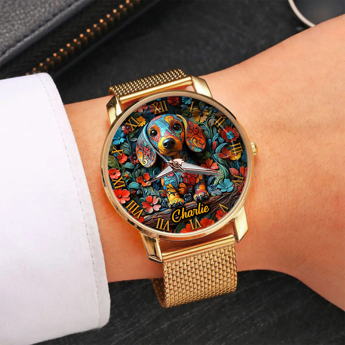 Amoureux des teckels - Montre-bracelet personnalisée pour femme avec un chien 