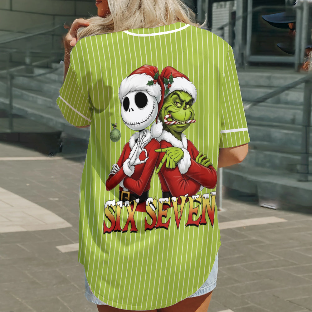Lustiges Six Seven Meme Weihnachtsalbtraum Grünes Monster - Personalisiertes Stola Weihnachts-Baseballtrikot
