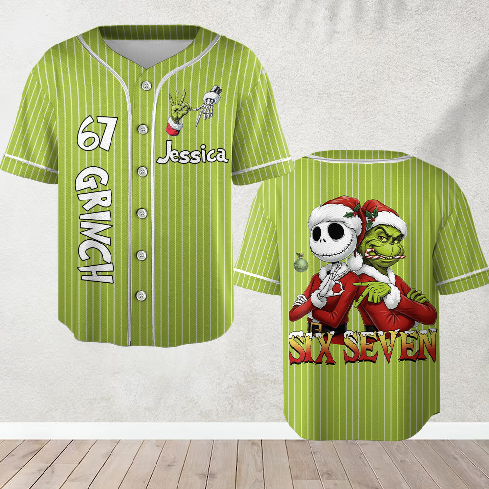 Lustiges Six Seven Meme Weihnachtsalbtraum Grünes Monster - Personalisiertes Stola Weihnachts-Baseballtrikot