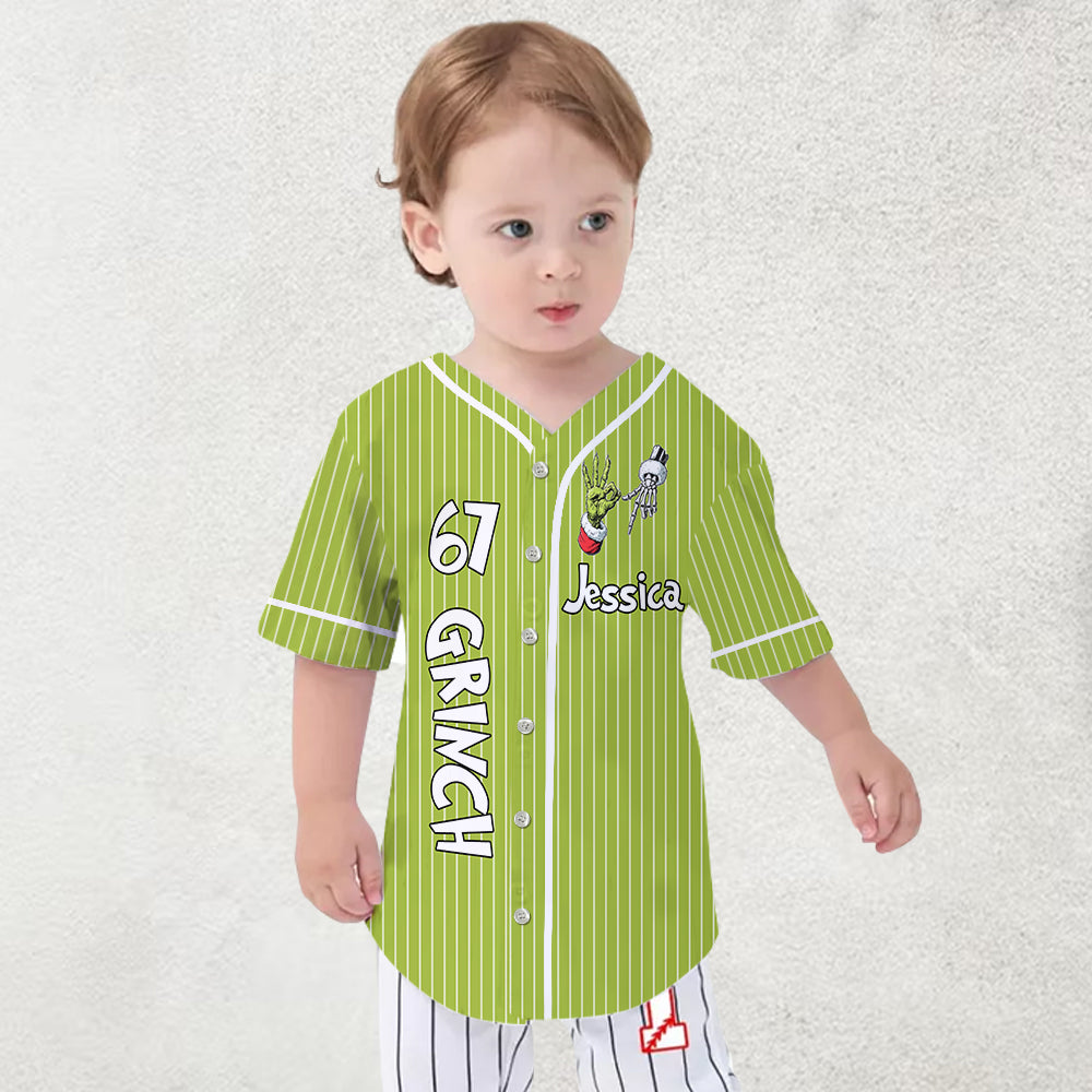 Lustiges Six Seven Meme Weihnachtsalbtraum Grünes Monster - Personalisiertes Stola Weihnachts-Baseballtrikot