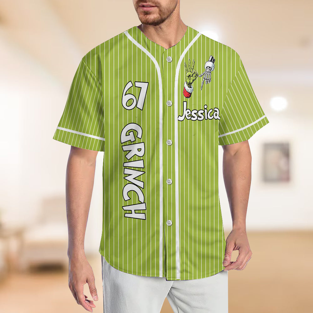 Lustiges Six Seven Meme Weihnachtsalbtraum Grünes Monster - Personalisiertes Stola Weihnachts-Baseballtrikot