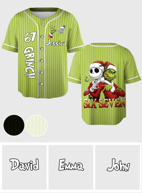 Lustiges Six Seven Meme Weihnachtsalbtraum Grünes Monster - Personalisiertes Stola Weihnachts-Baseballtrikot