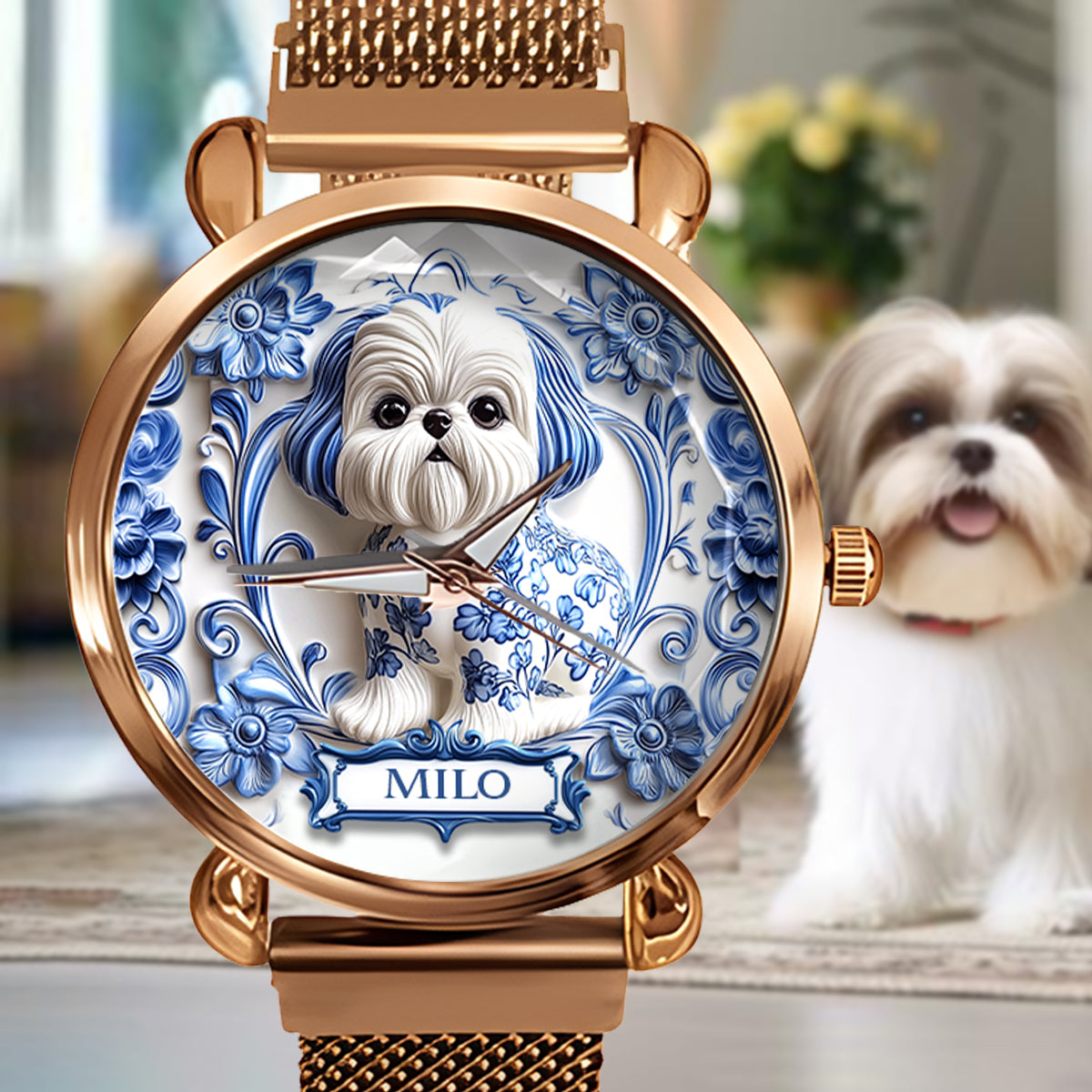 Hundemama - Personalisierte Damen-Handuhr mit Hundemotiv 