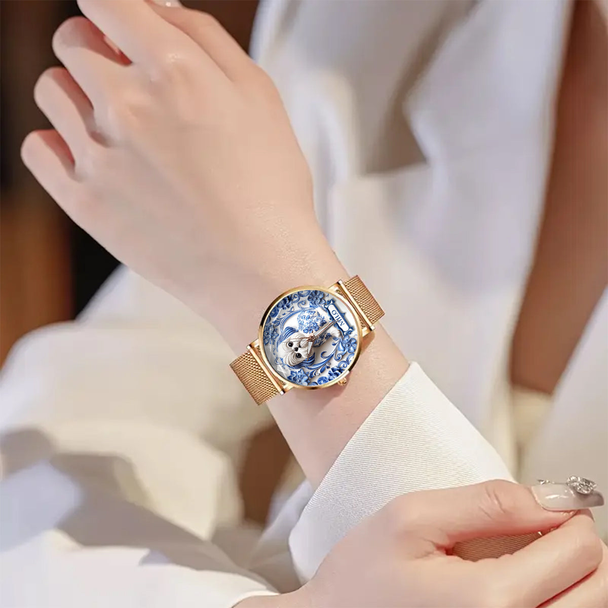 Hundemama - Personalisierte Damen-Handuhr mit Hundemotiv 