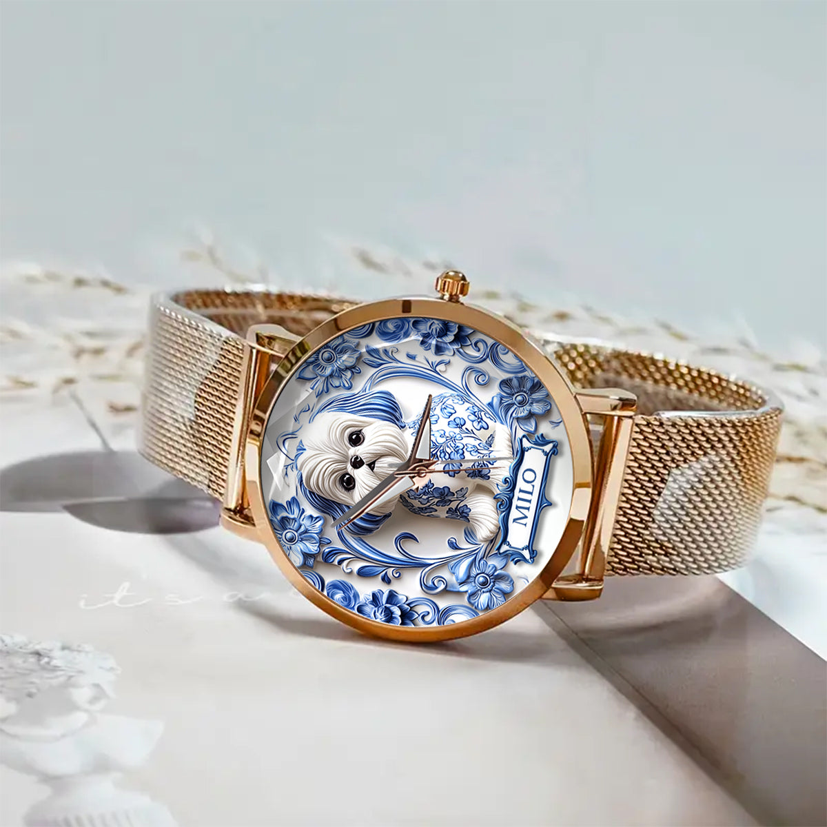 Hundemama - Personalisierte Damen-Handuhr mit Hundemotiv 