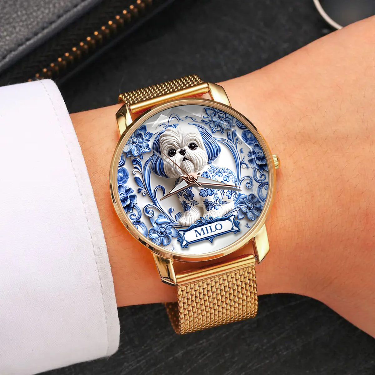Hundemama - Personalisierte Damen-Handuhr mit Hundemotiv 